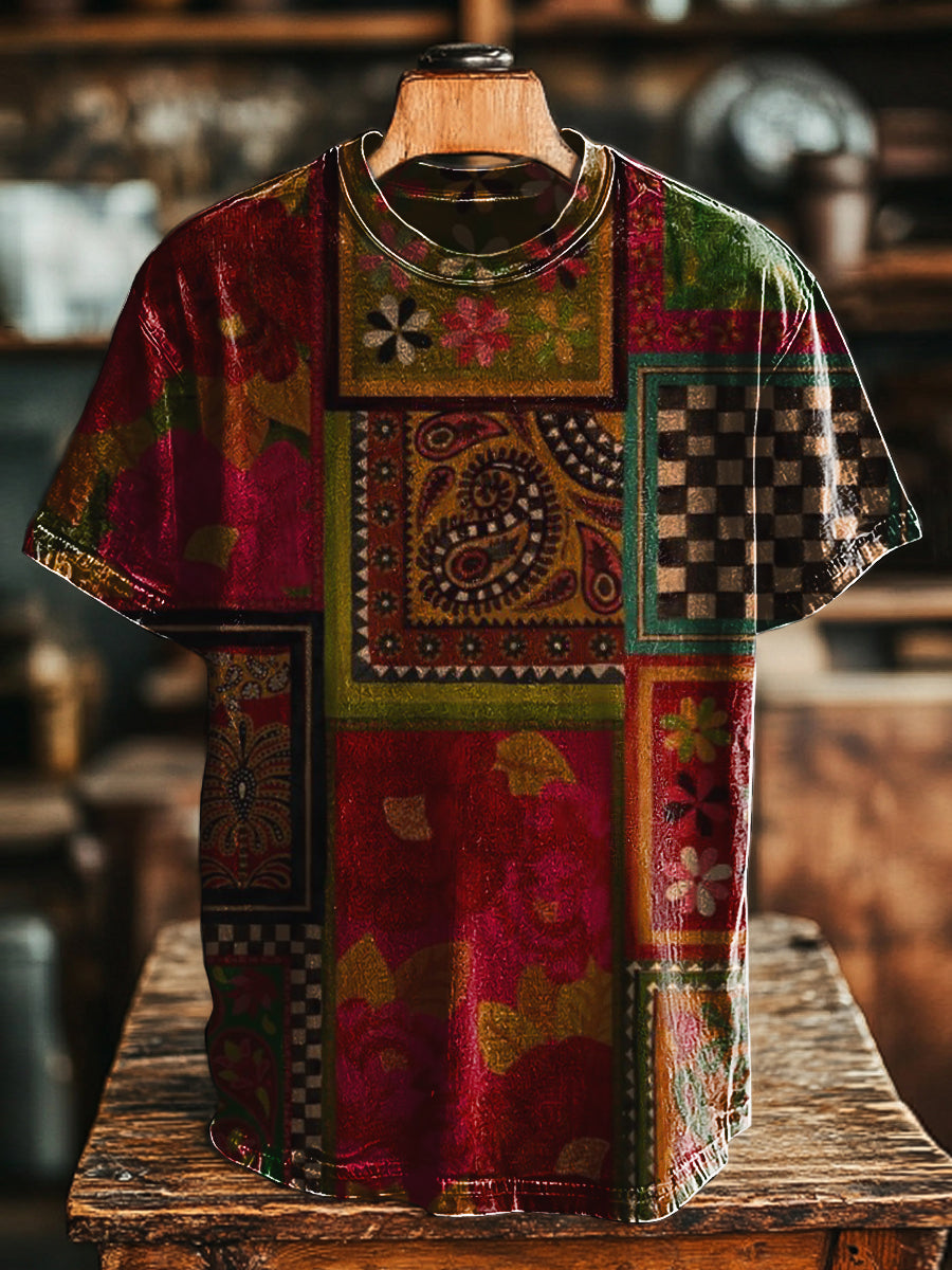 Unisex Vintage Patchwork Ethnic Print Tee