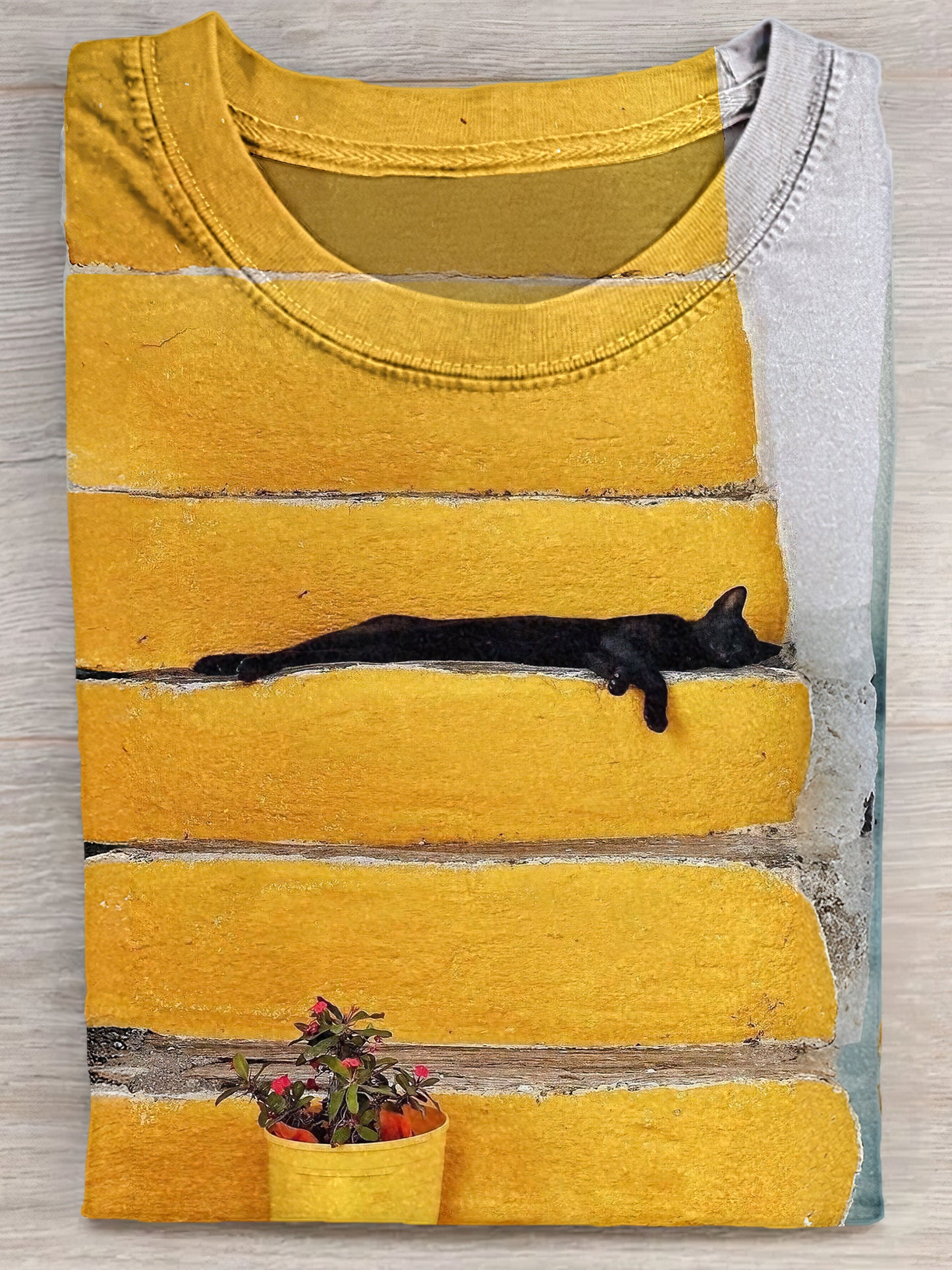 Relaxed Cat Lying On The Stairs Unisex Tee