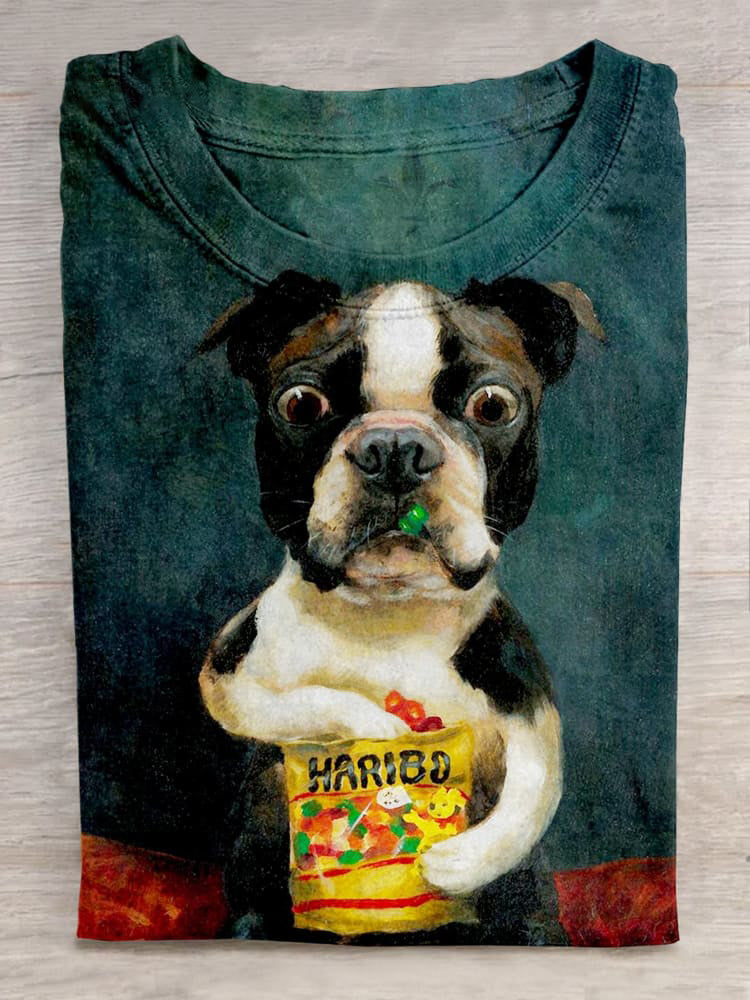 Funny Dog Art Print Fashion Casual Tee
