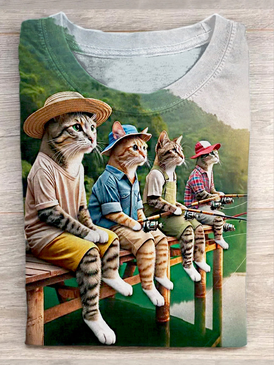 Art Kitten Fishing Graphic Design Unisex Tee
