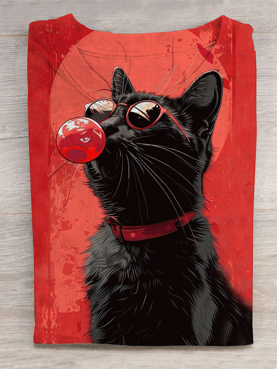 Spectacled Cat Blowing Bubbles Unisex Tee