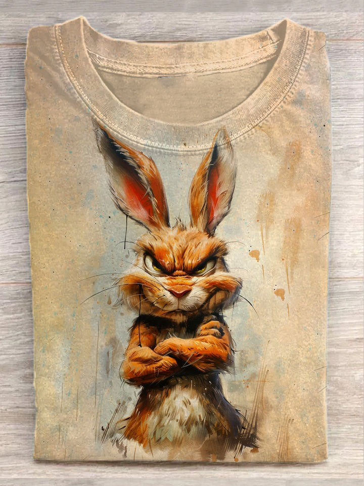 Easter Funny Bunny Illustration Print Casual Unisex Tee