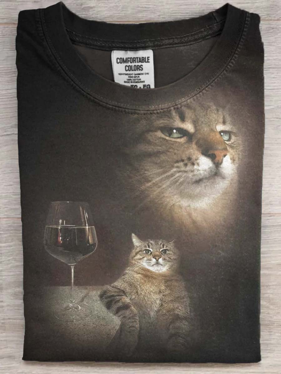 Funny Cat Print Casual Unisex Tee