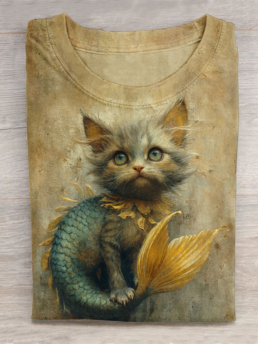Mermaid Cat Art Print Design Unisex Tee