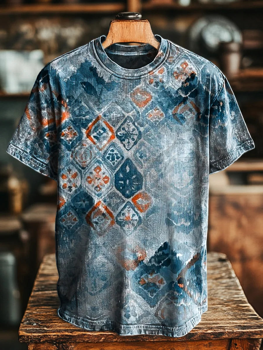 Unisex Vintage Abstract Ethnic Geometric Casual Printed Loose Tee