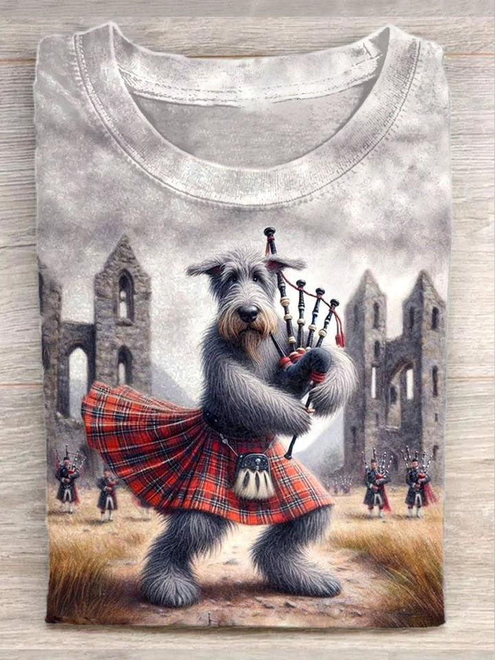 Funny Dog Illustration Print Casual Unisex Tee