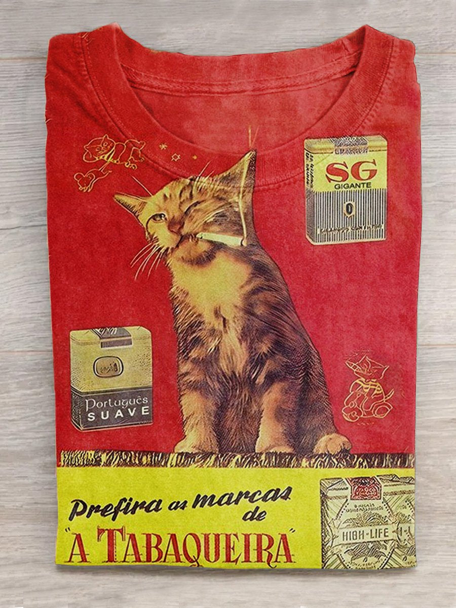 Vintage Cat Smoking Casual Unisex Tee