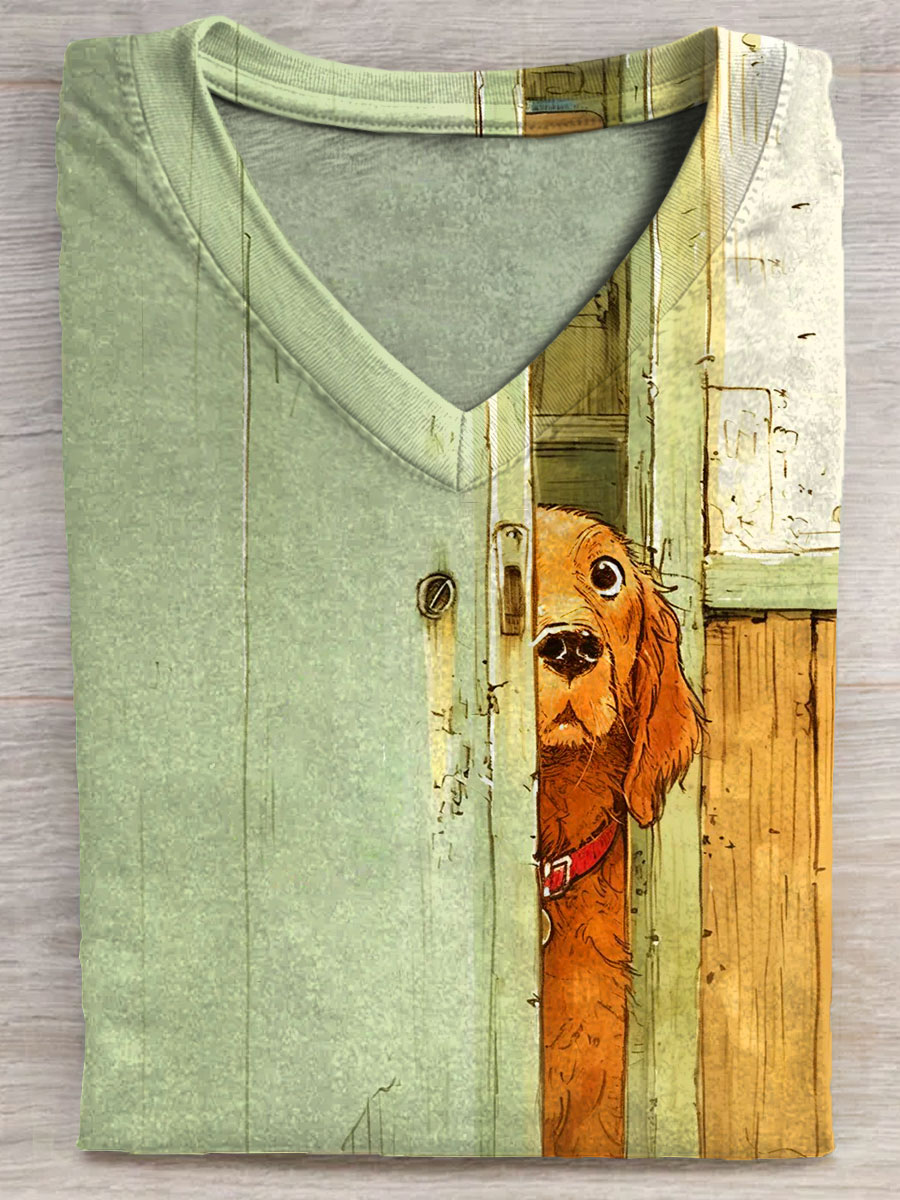 The Waiting Dog Art V-neck Unisex Tee