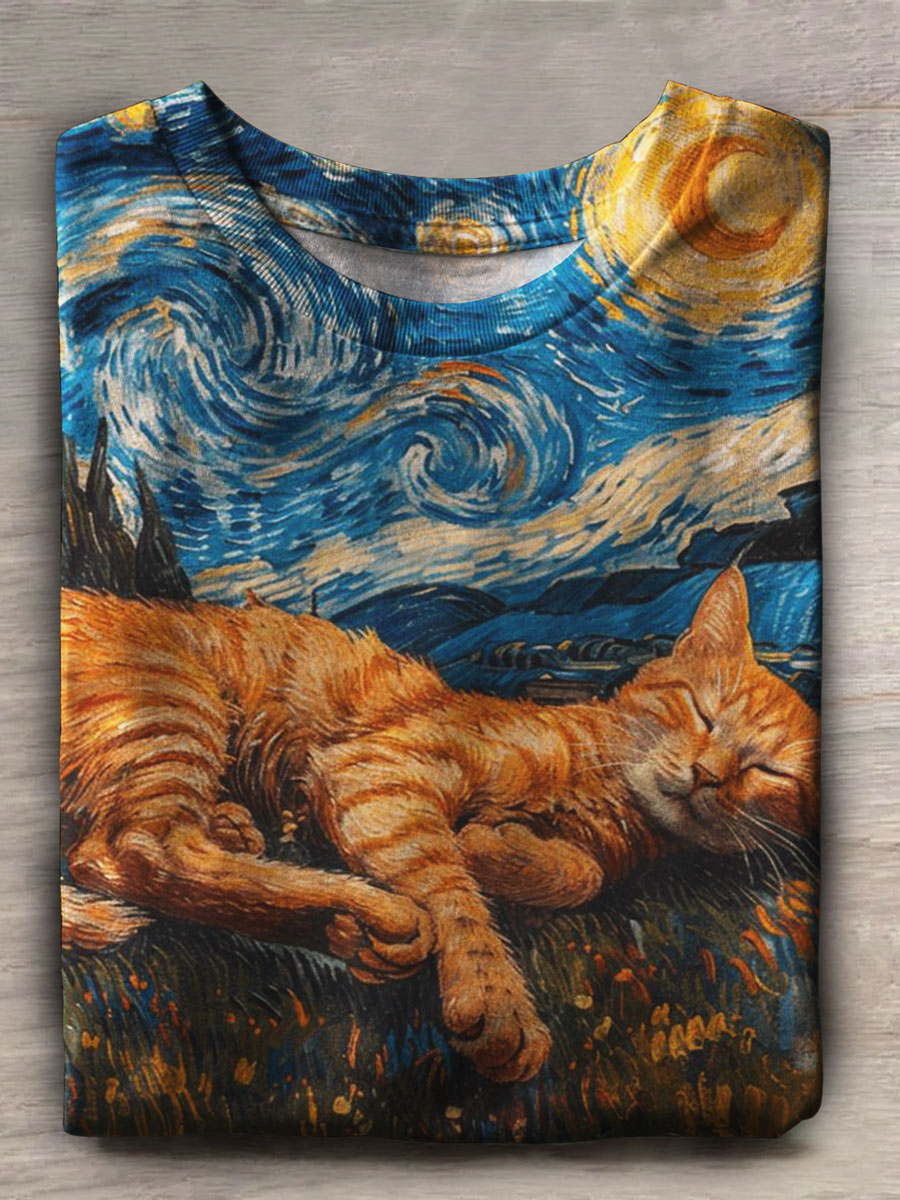 Cat Art Print Casual Unisex Tee