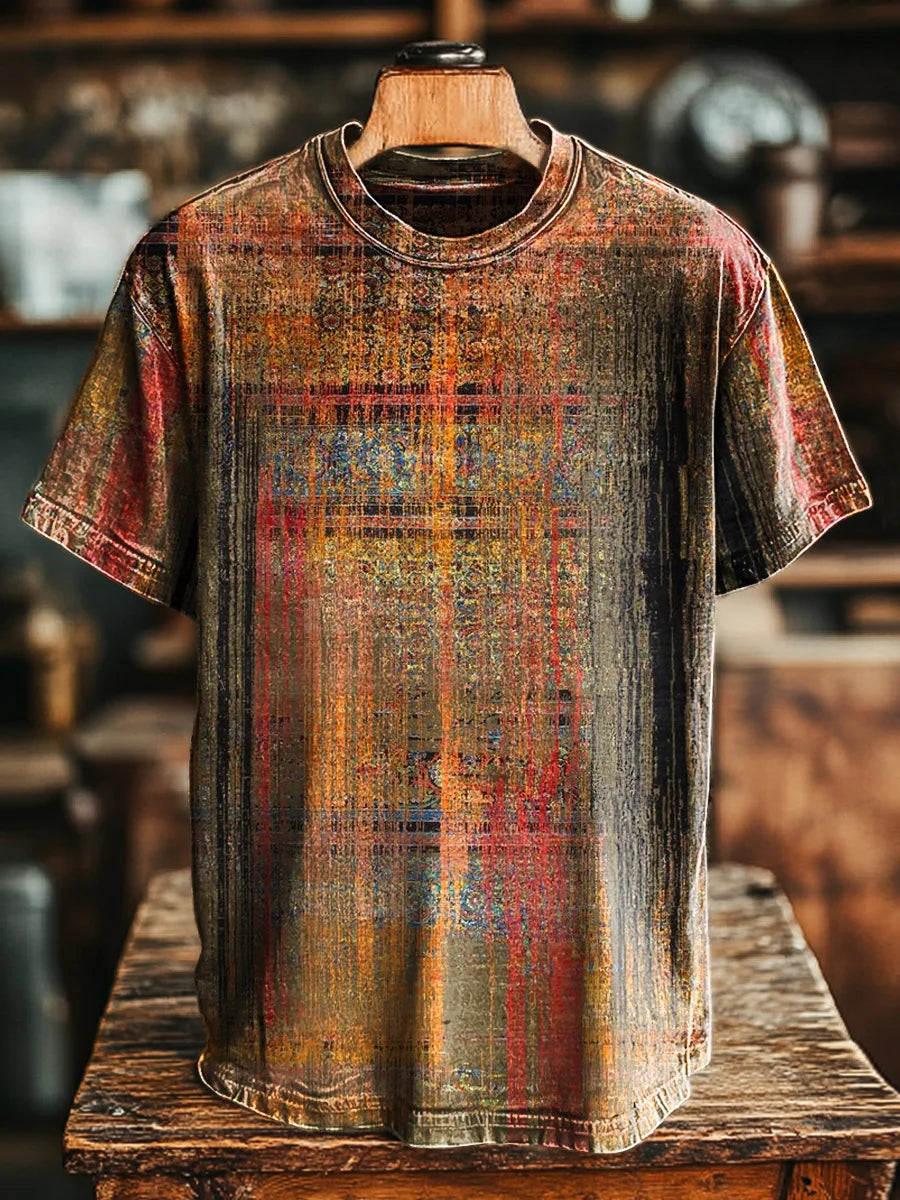 Unisex Vintage Abstract Colorful Line Print Casual Loose Tee