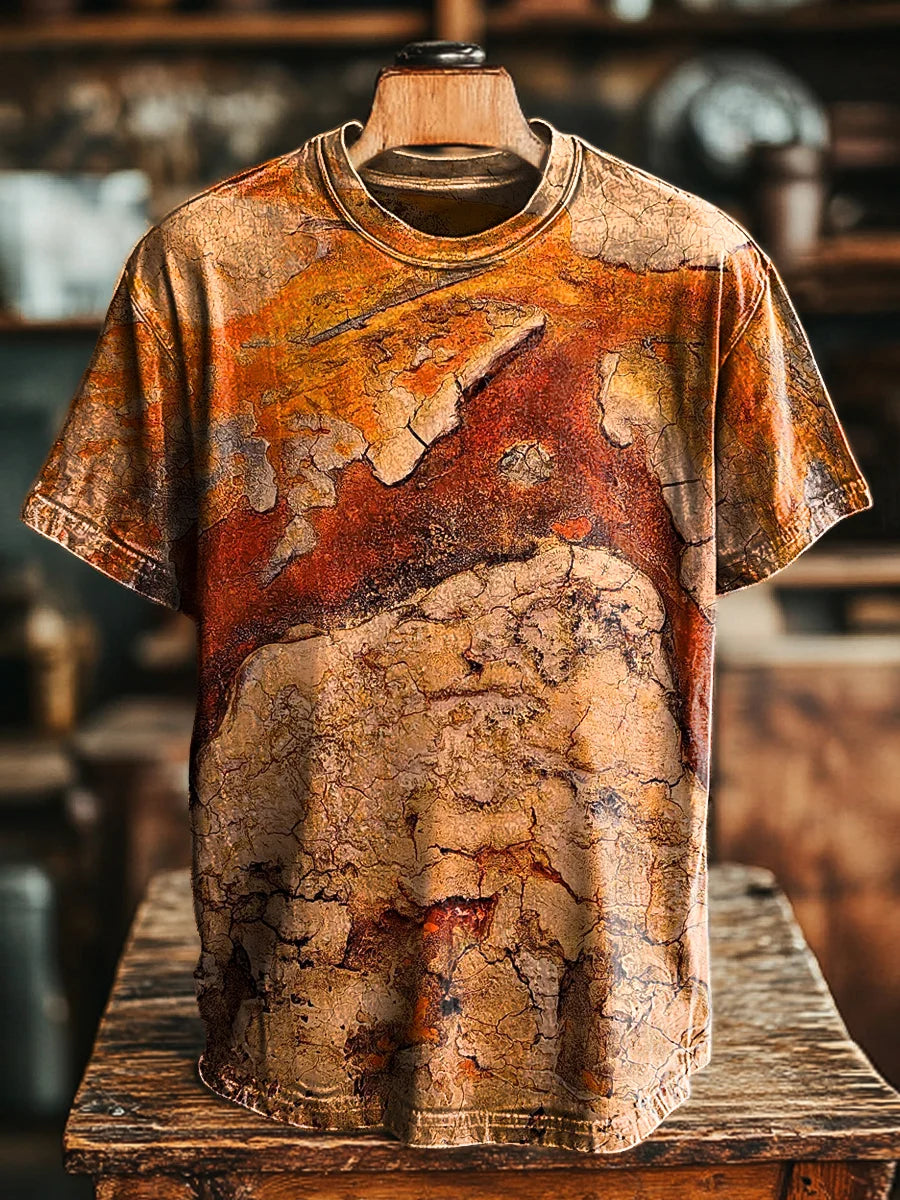Unisex Vintage Nostalgia 3D Crackle Print Casual Loose Tee