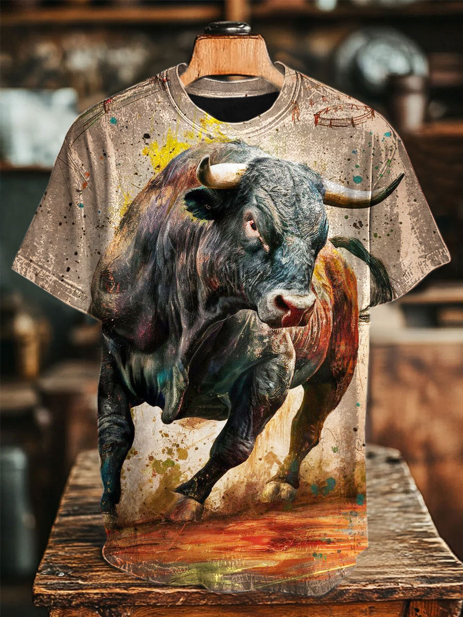 Unisex Vibrant Bull Graphic Print Casual Tee