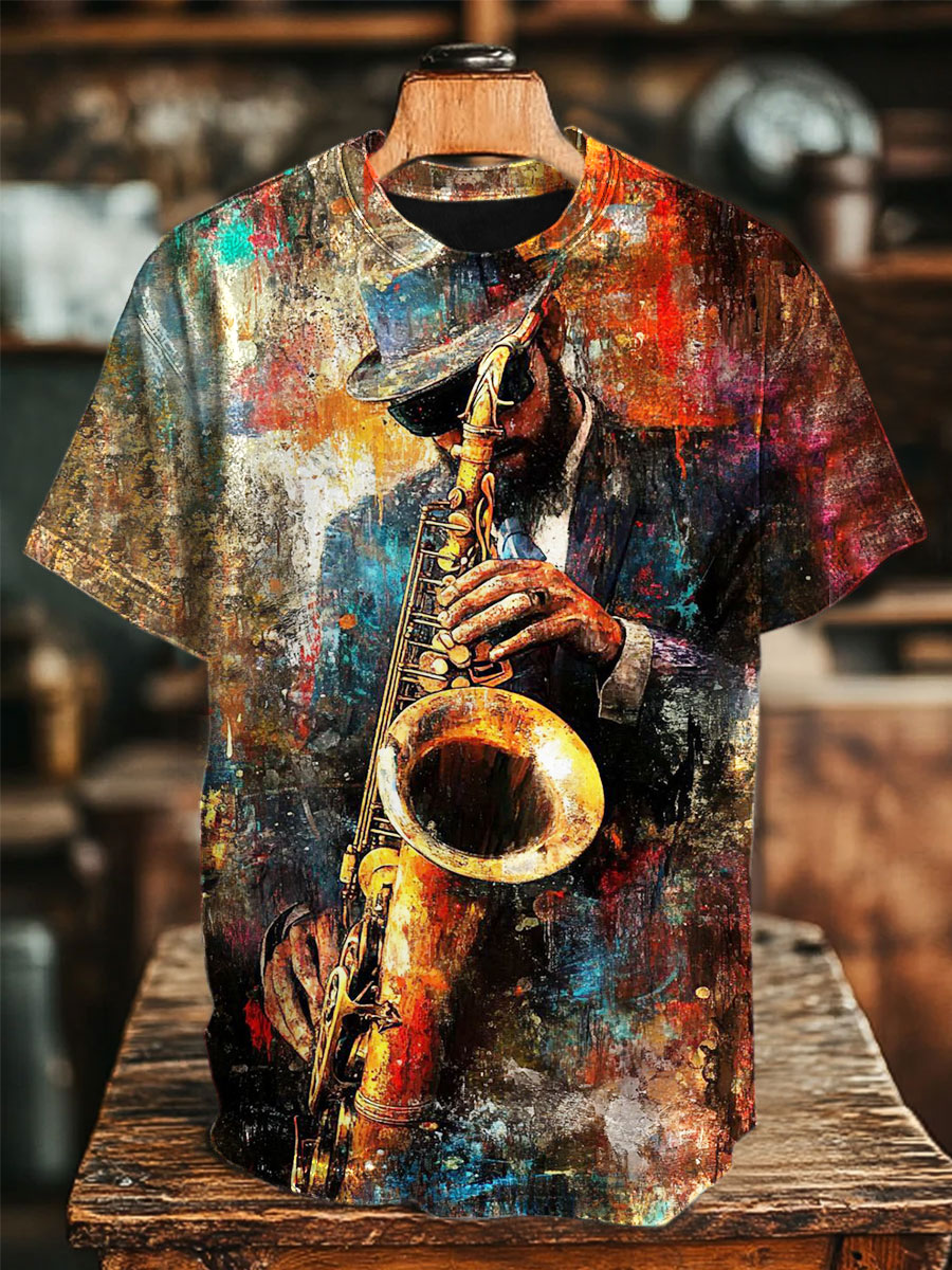 Unisex Saxophone Art Print Casual Tee