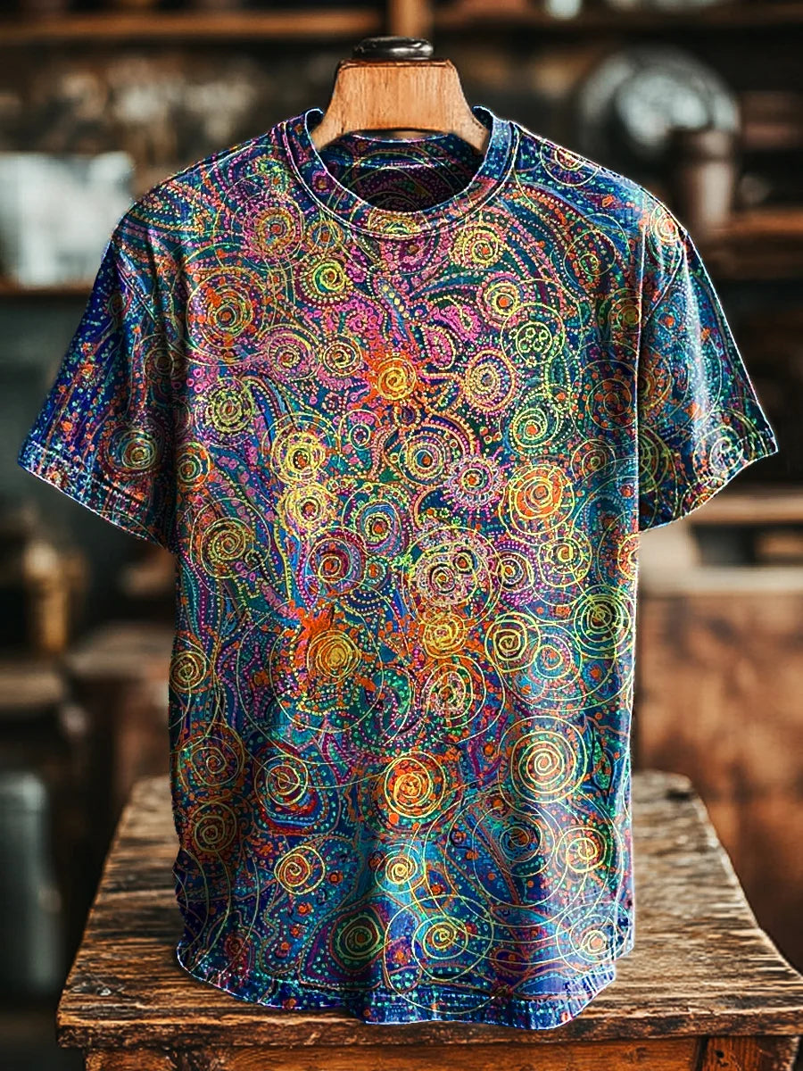 Unisex Retro Abstract Art Line Print Casual Loose Tee