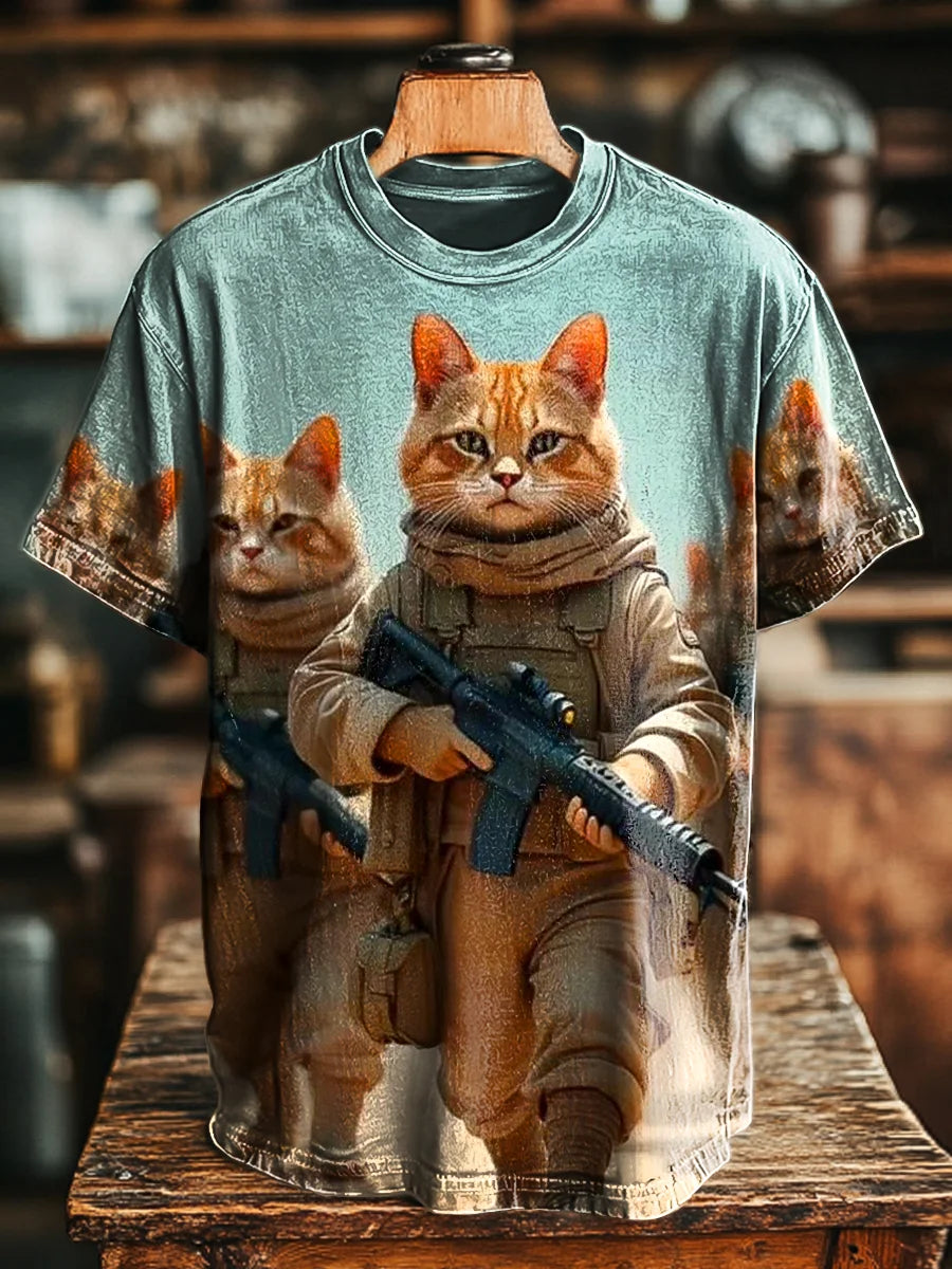 Unisex Fun Cat Art Print Casual Loose Tee