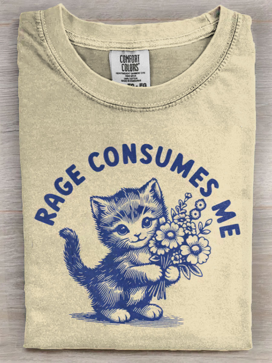 Rage Consumes Me Cat Flower Cute Kitty Cat Meme Art Print Unisex Tee