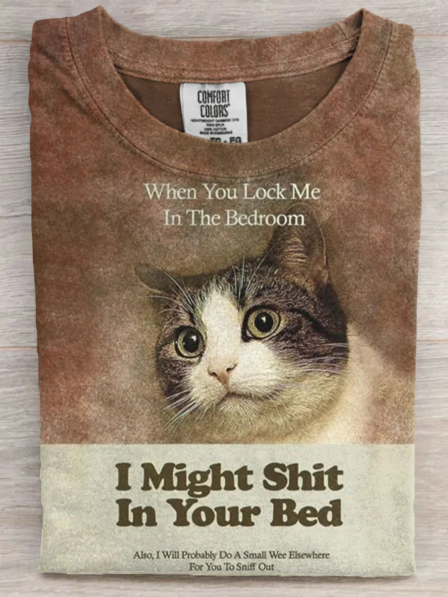 Vintage Funny Cat Art Print Fashion Unisex Tee 