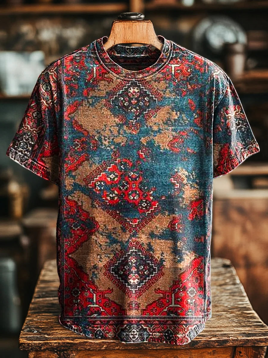 Unisex Retro Ethnic Geometric Old Printing Casual Loose Tee
