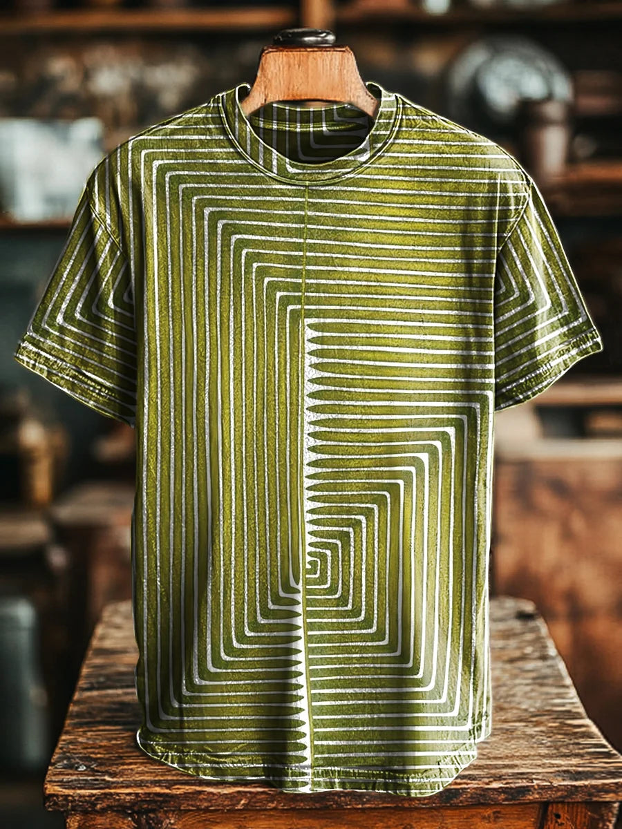 Unisex Retro Line Geometric Print Casual Tee