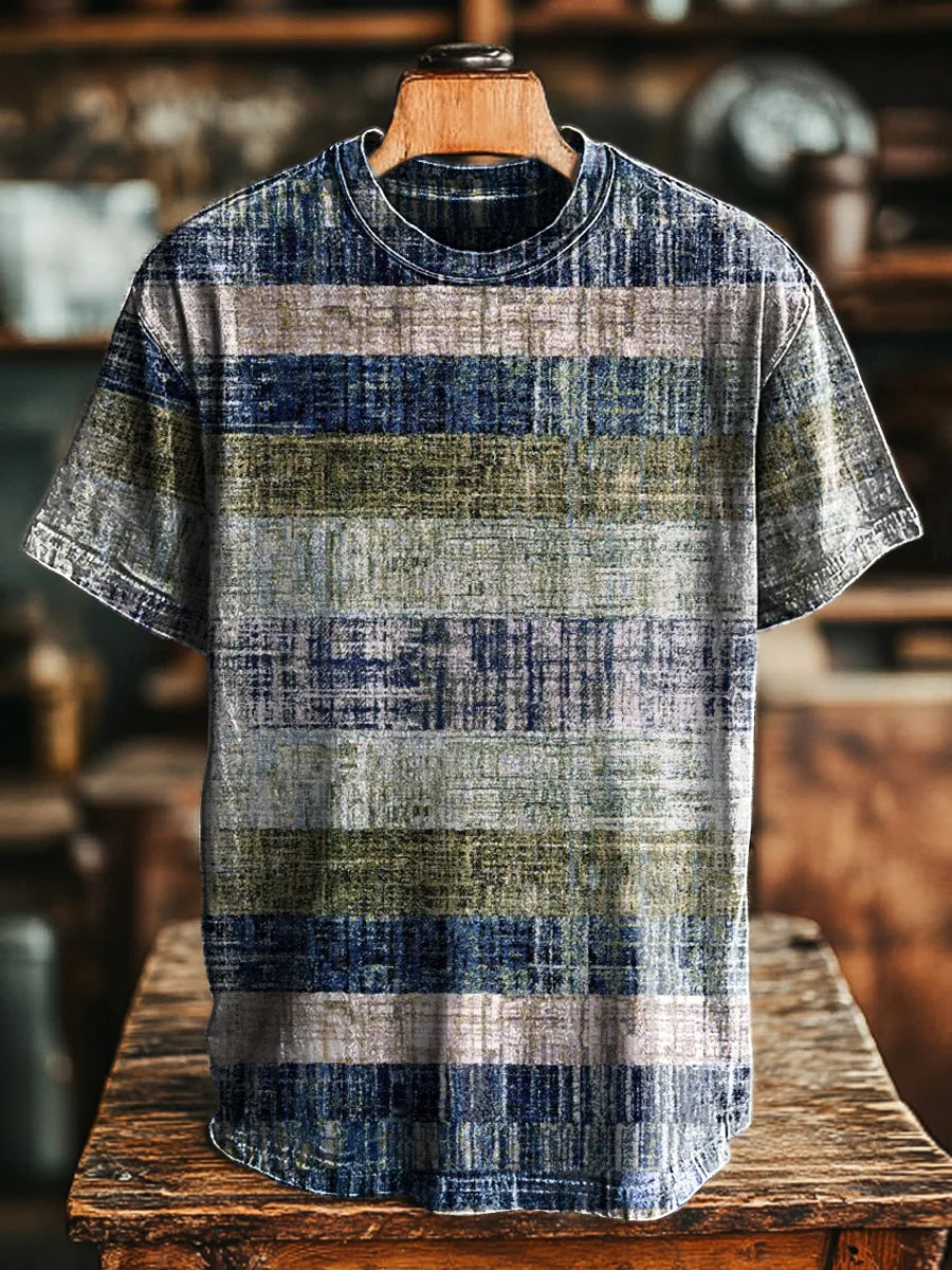 Unisex Vintage Abstract Stripe Print Casual Tee