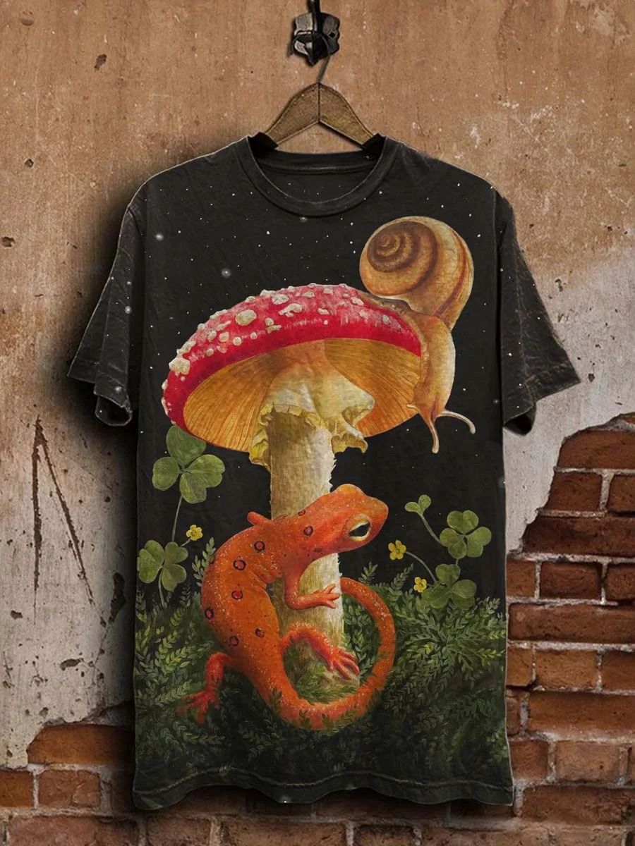 Mushroom Lizard Print Casual Tee