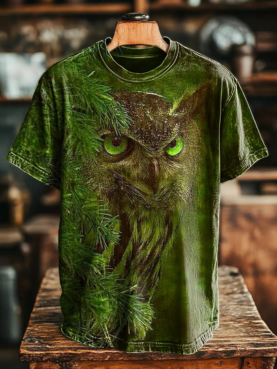 Unisex Vintage Green Owl Print Tee