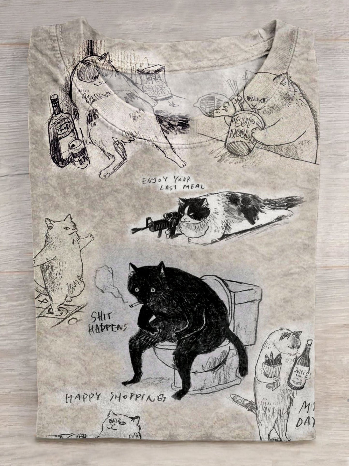 Funny Cat ArtCasual Print Unisex Tee