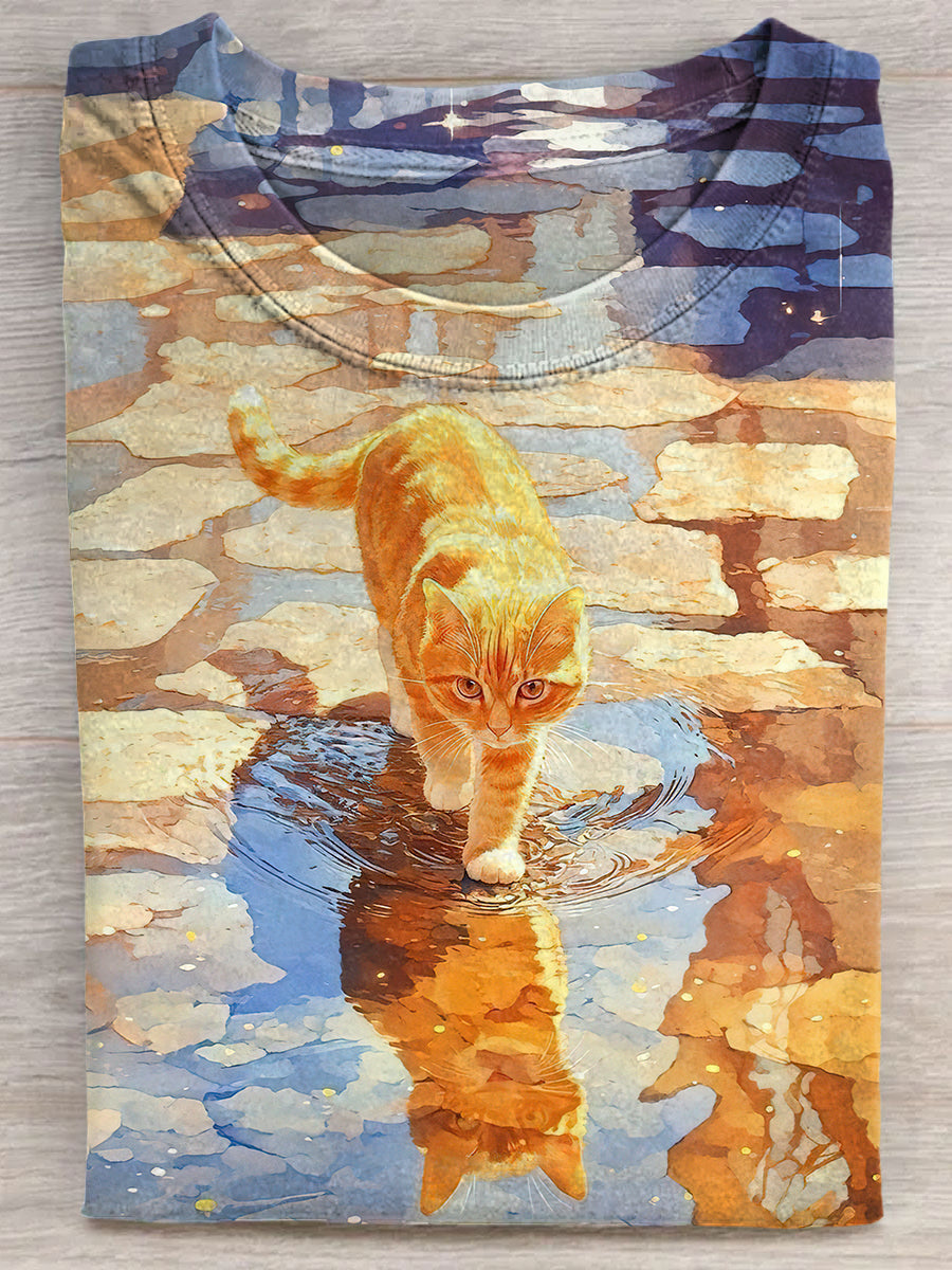 Water-stepping Cat Painting Style Unisex Tee
