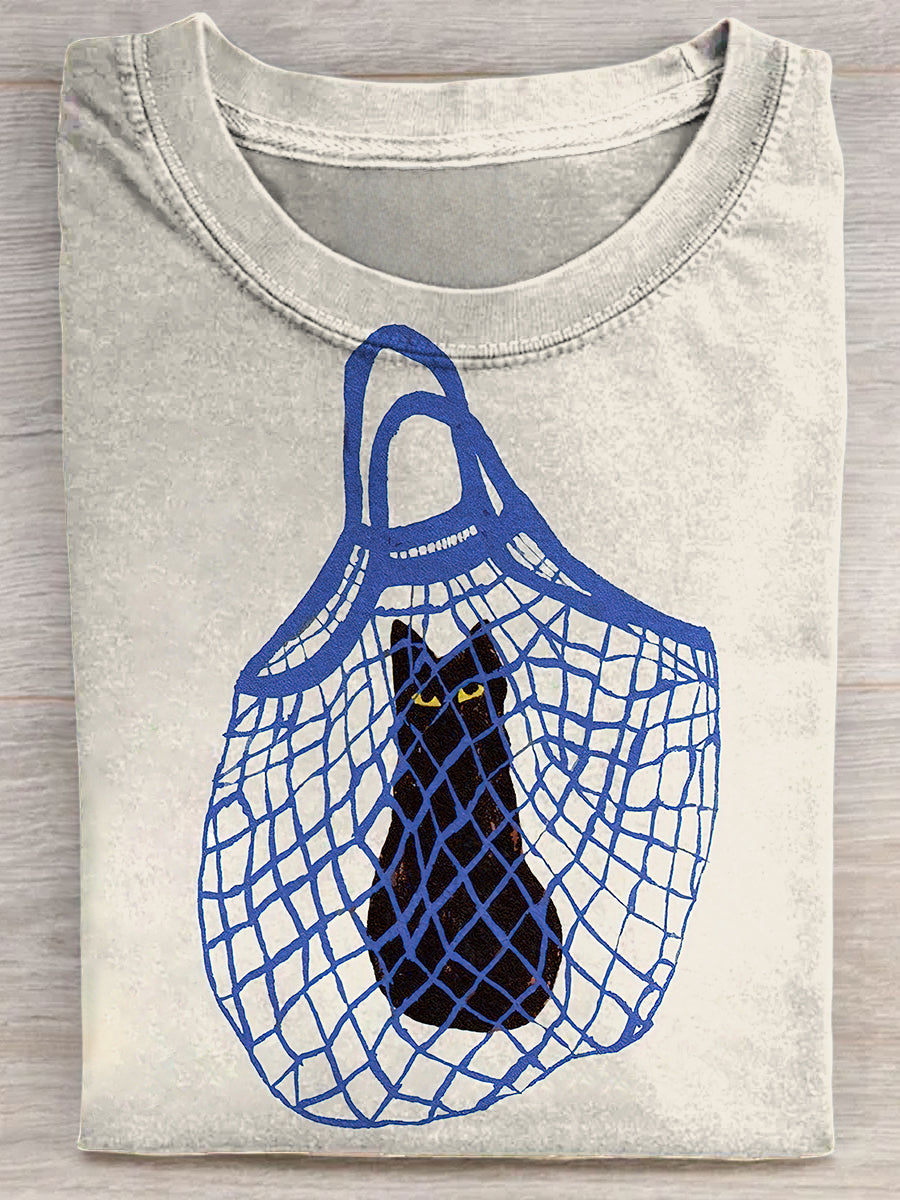 Cat In A Mesh Tote Bag Unisex Tee