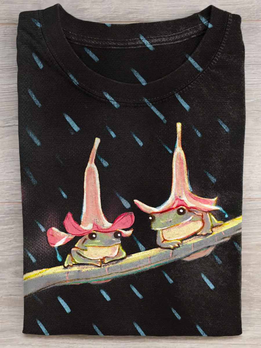 Cute Frog Under Flowers Cap Unisex Tee