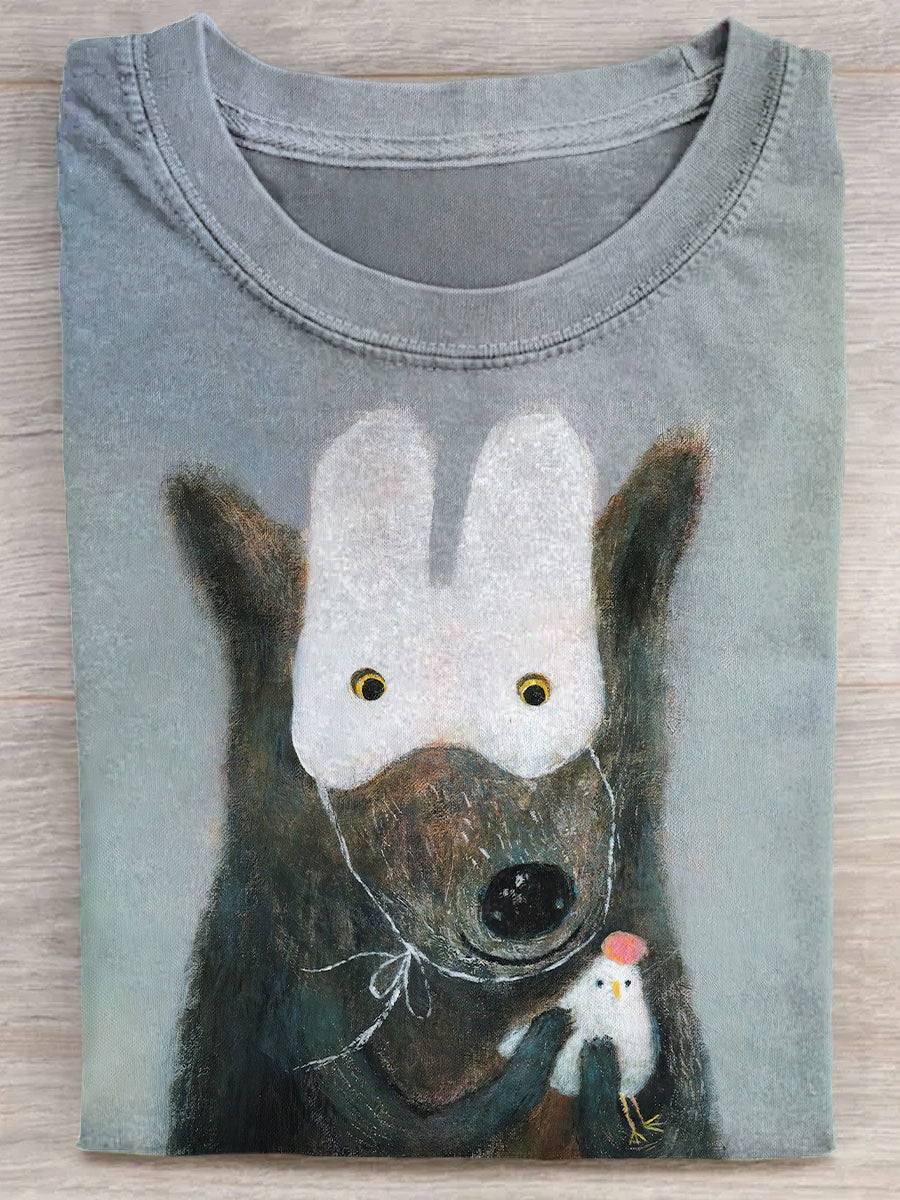 Funny Cute Dog And Chick Print Unisex Tee