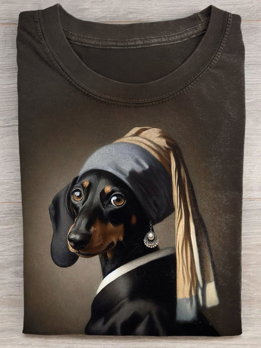 Dachshund With Pearl Earrings Unisex Tee