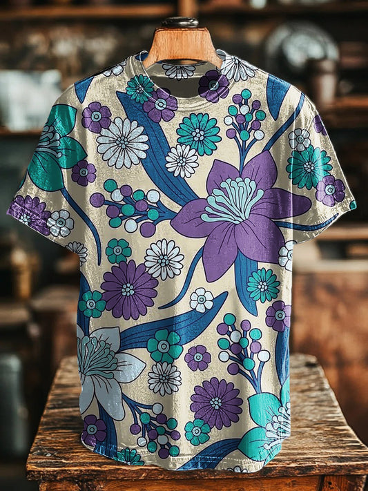 Unisex Retro Floral Pattern Art Print Tee