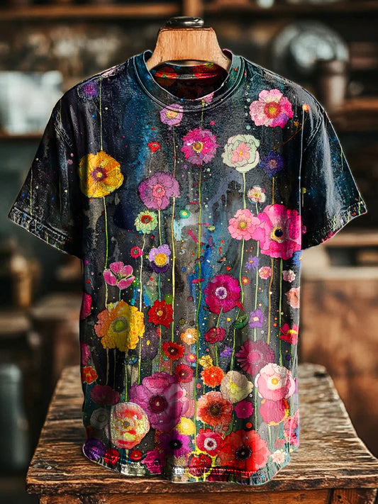 Vintage Flower Art Print Casual Unisex Tee