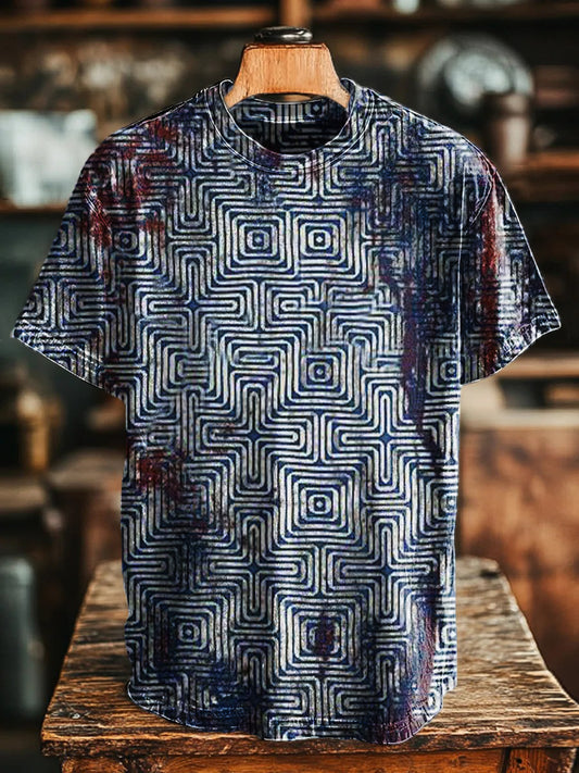 Unisex Retro Ethnic Pattern Geometric Art Print Tee