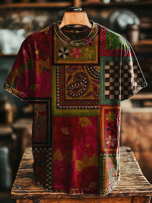 Unisex Vintage Patchwork Ethnic Print Tee