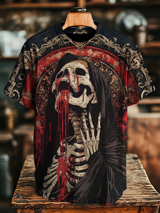 Unisex Blood Drinking Skeleton Art Print Tee