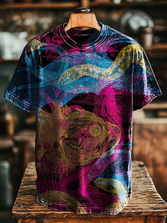Unisex Vintage Fish Pattern Print Casual  Tee