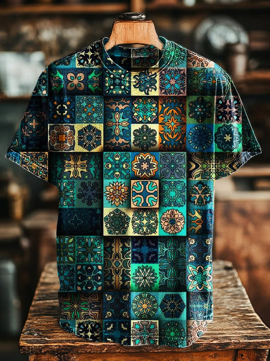 Unisex Retro Ethnic Pattern Geometric  Print Tee