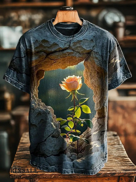 Unisex Vintage Floral Stone Print Casual Tee