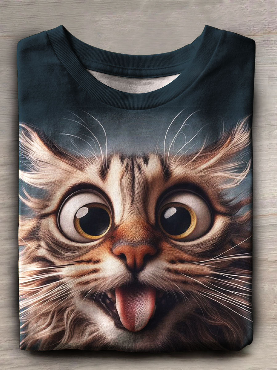 Funny Cat Print Unisex Casual Tee