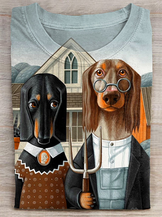 Funny Dachshund Couple Art Print Unisex Tee