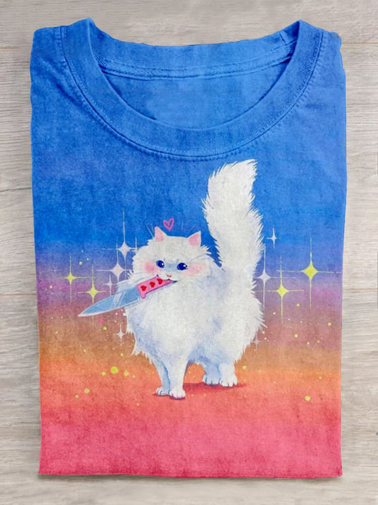 Cute Cat Art Print Fashion  Unisex Tee