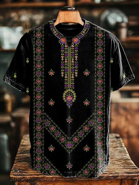 Unisex Vintage Ethnic Casual Print  Tee