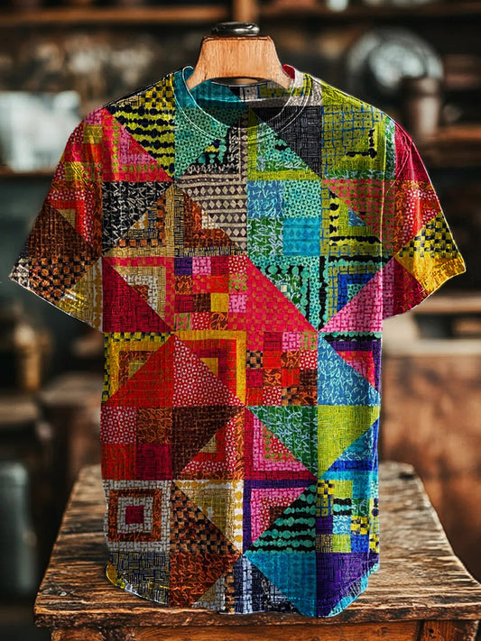 Unisex Vintage Print Ethnic  Casual Tee