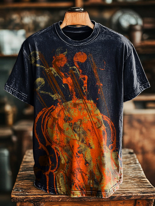 Unisex Vintage Abstract Cello Print Casual Tee