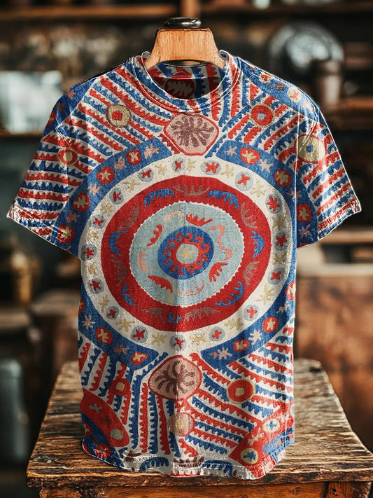 Unisex Vintage Casual  Ethnic Print Tee