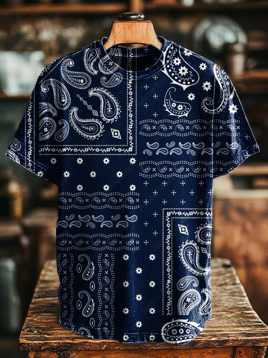Unisex Vintage Blue Ethnic Casual Tee