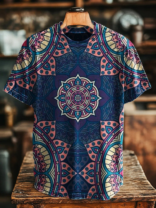 Unisex Vintage Mandala Ethnic Print Casual Tee