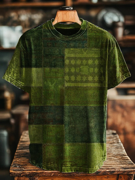 Unisex Vintage Green Ethnic Print Casual Tee